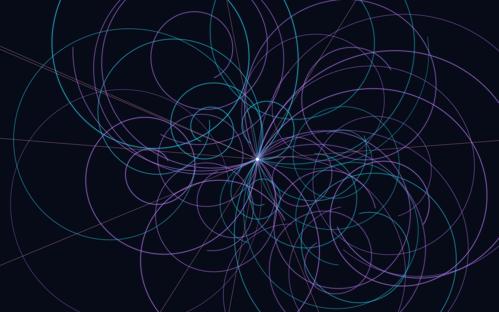 Particle tracks spiralling from a collision vertex